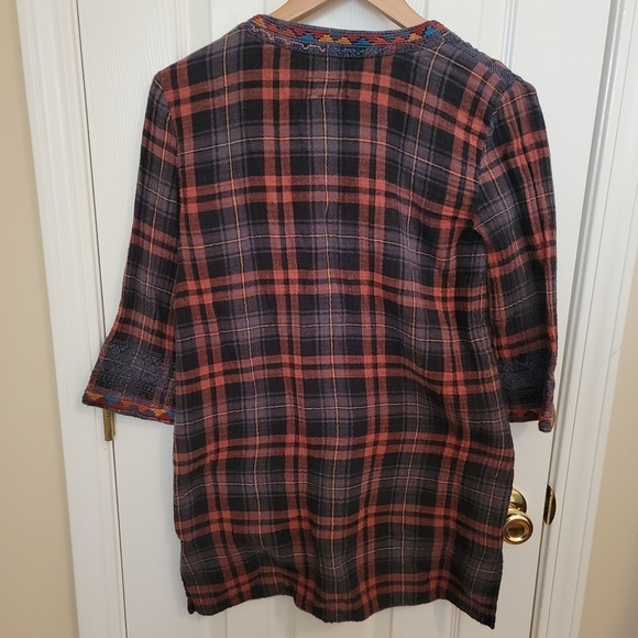 Johnny Was Workshop Plaid and Embroidered Top XS - Picture 3 of 4
